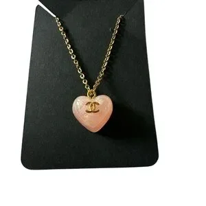 🔥Chanel Pink Heart Pendant Necklace Gold over Silver 925 chain. Italy